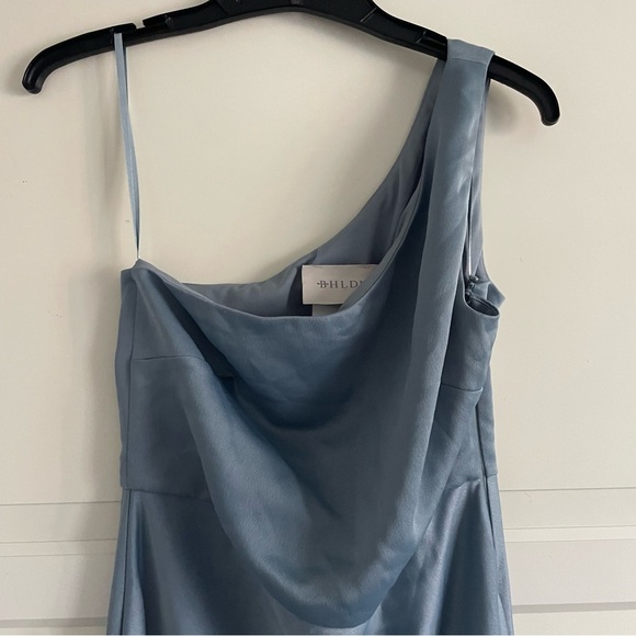 BHLDN Dylan Dusty Blue One-Shoulder Satin Side-Slit Gown 20218 - Picture 7 of 14